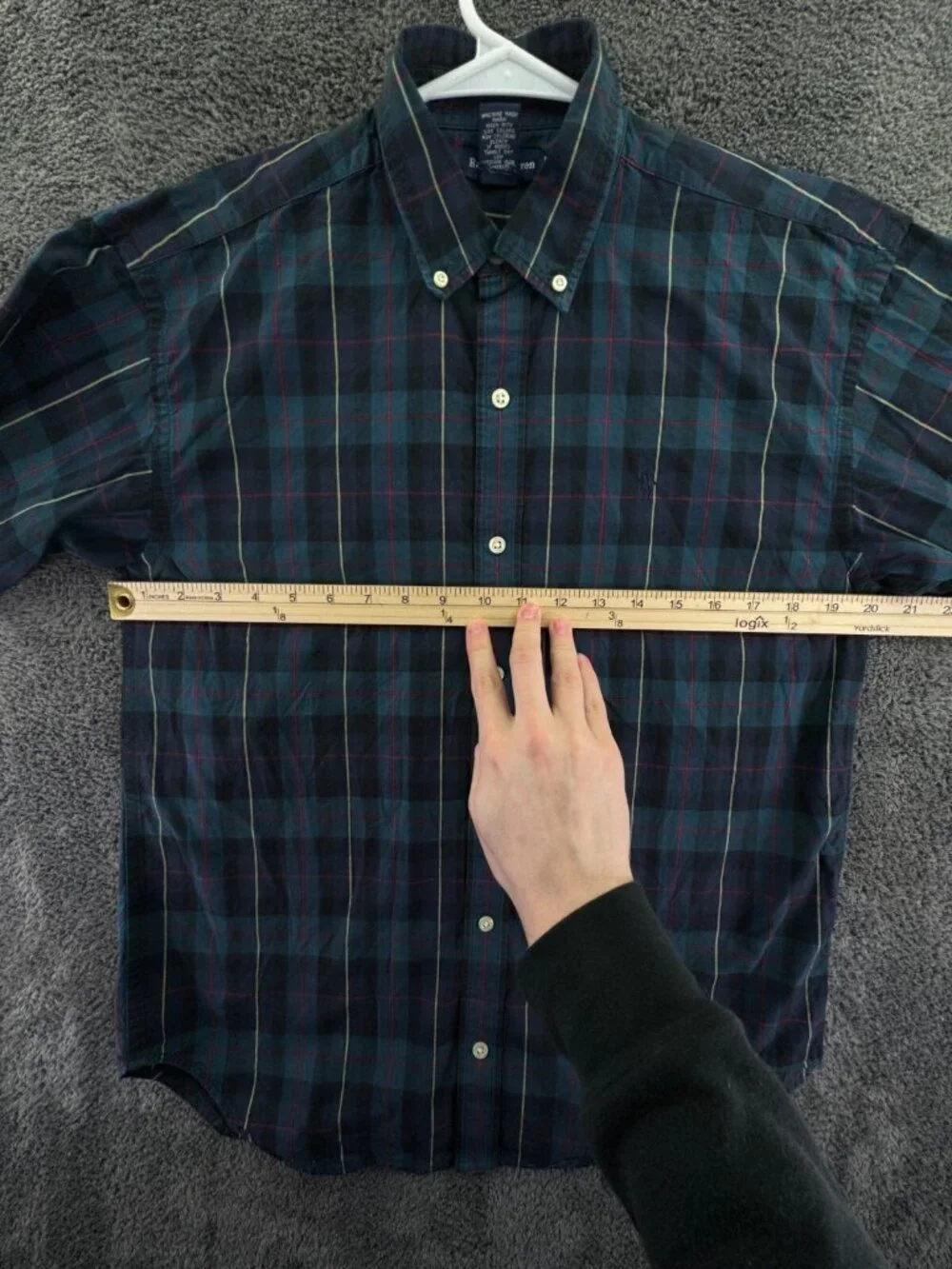 Ralph Lauren Boys Long Sleeve Button Up Shirt Green Plaid Large Cotton Pony Logo